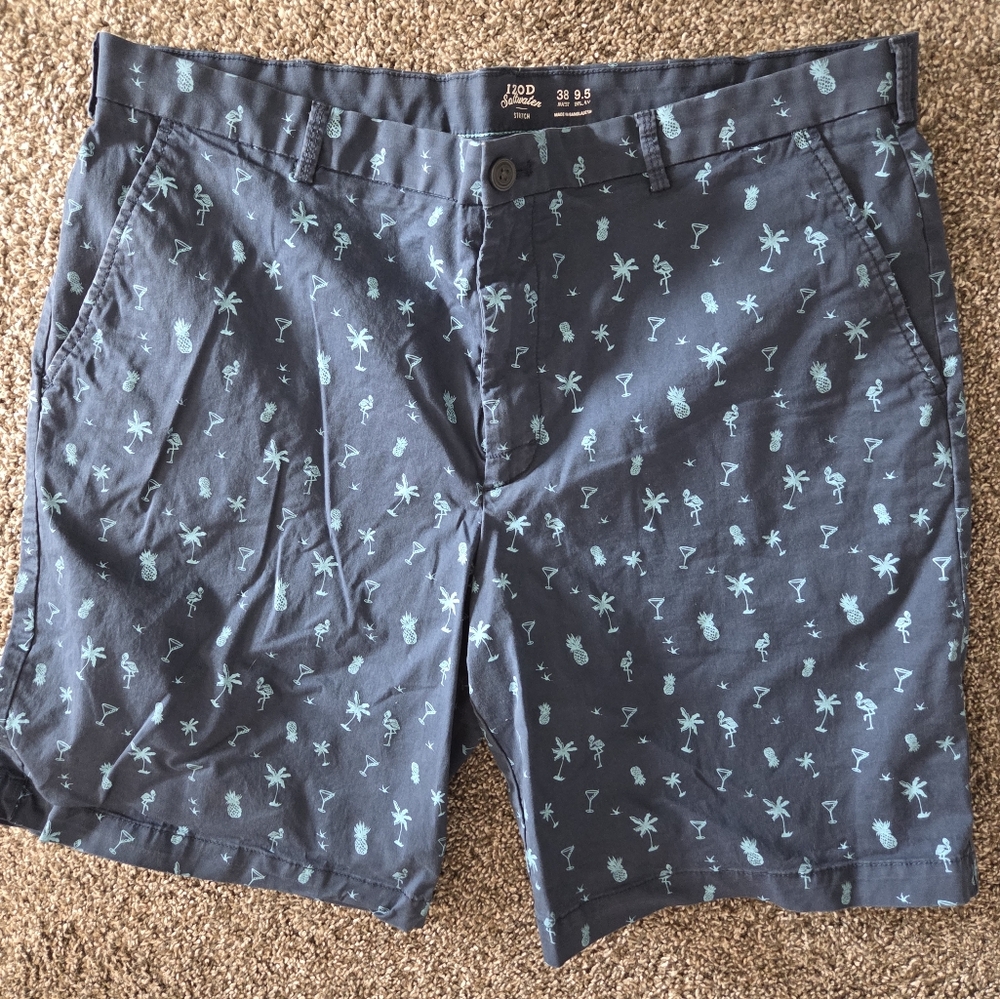 Izod Saltwater Navy Shorts with Tropical Print